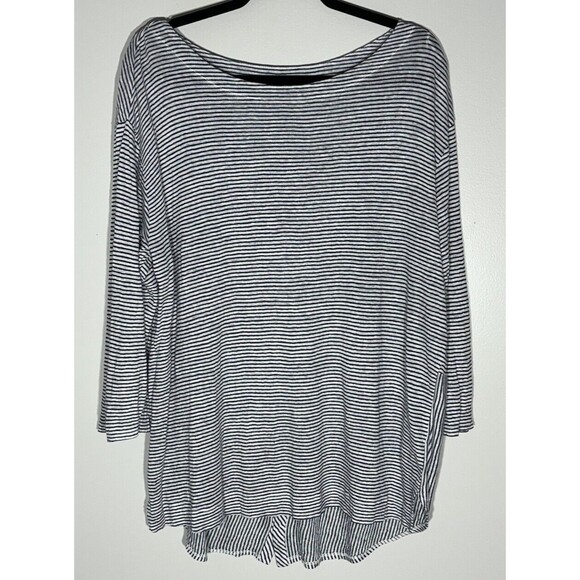 Adrienne Vittadini Top 1X Linen Striped Tunic Nautical Coastal Beach Lagenlook - Picture 3 of 12